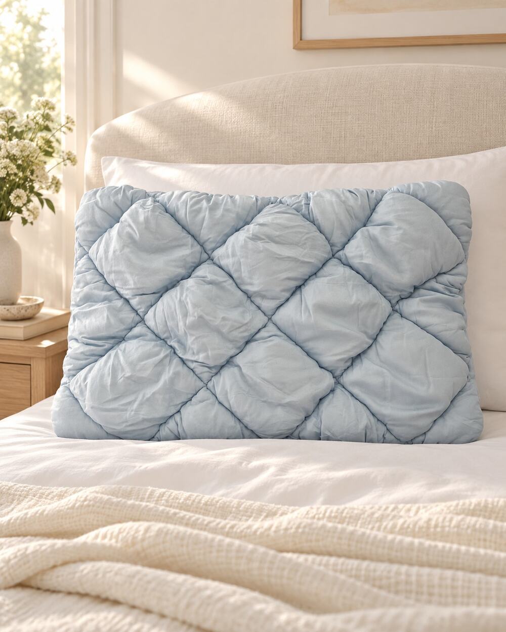 Anthropologie Modal Textured Quilted Standard Sham Baby Blue Single